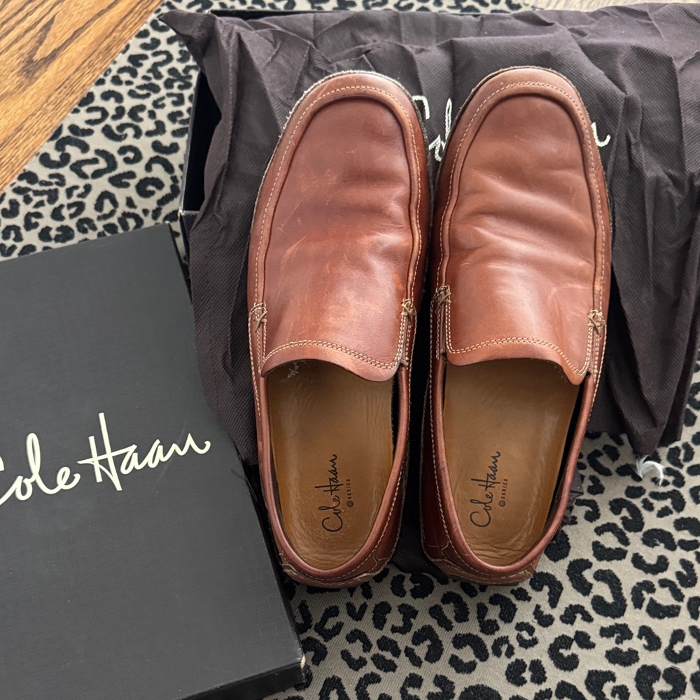 Cole Haan Men’s Chestnut Brown Leather Slip-On Loafers